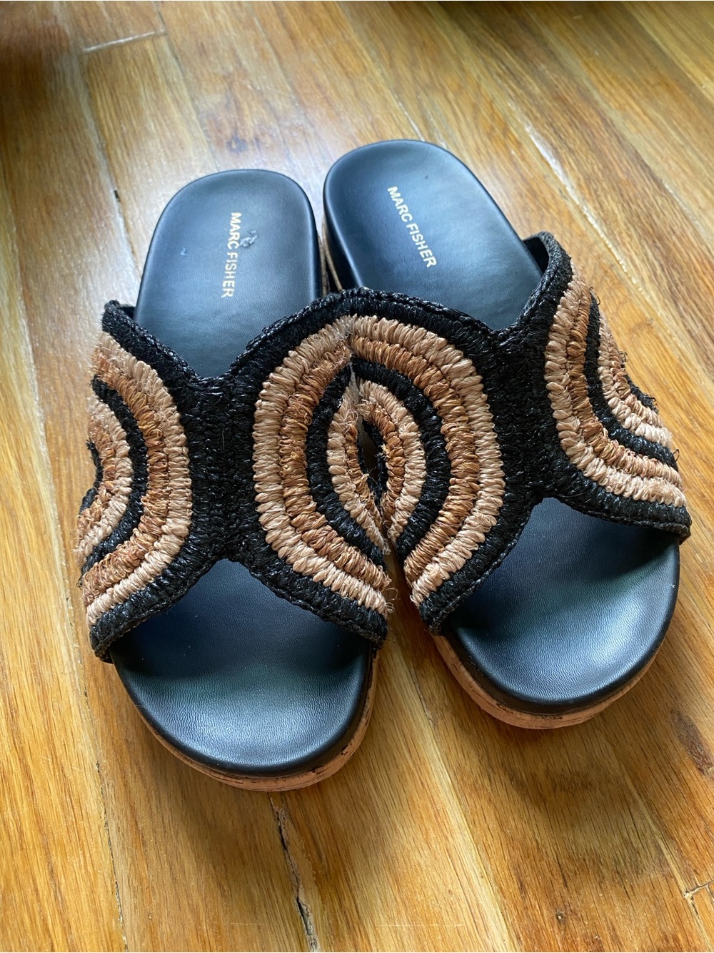 Marc Fisher platform sandal: size 9, Raffia tan and Cork - Picture 2 of 6